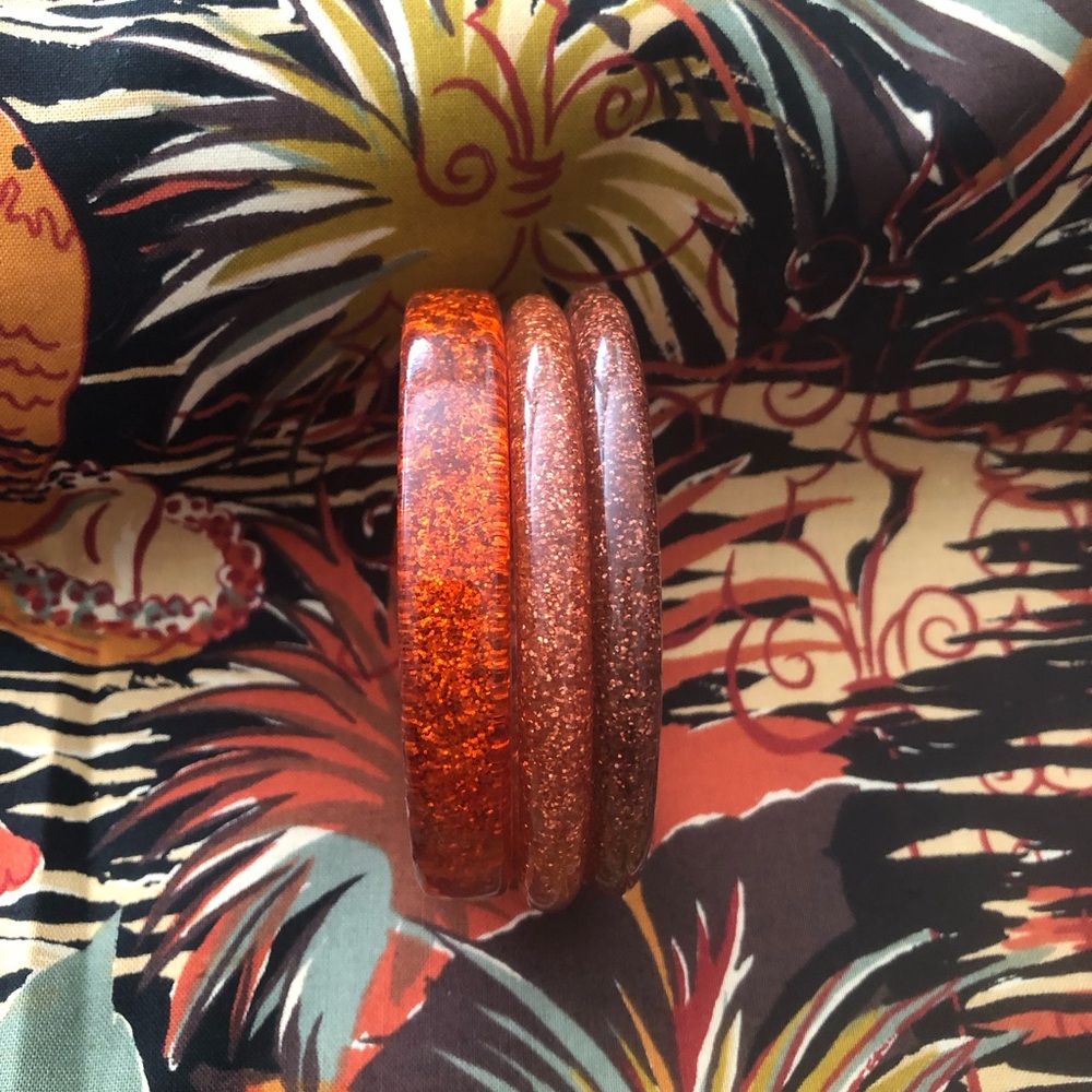 Splendette Set of Three Orange Tone Glitter Bangles Classic Size